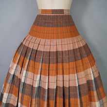 Load image into Gallery viewer, 50s SPORTRITE &quot;IN&#39;N OUTER&quot; REVERSIBLE PUMPKIN AND GREY TARTAN WOOL PLEATED SKIRT - 28-29&quot;