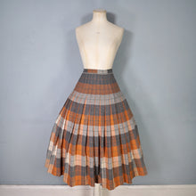 Load image into Gallery viewer, 50s SPORTRITE &quot;IN&#39;N OUTER&quot; REVERSIBLE PUMPKIN AND GREY TARTAN WOOL PLEATED SKIRT - 28-29&quot;
