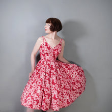 Load image into Gallery viewer, 50s JOAN MILLER PINK ROSE PRINT FULL SKIRTED COTTON SUN DRESS - XS