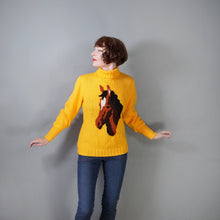 Load image into Gallery viewer, YELLOW HANDKNITTED EQUESTRIAN / WESTERN HORSE HEAD INTARSIA ROLL NECK JUMPER - M