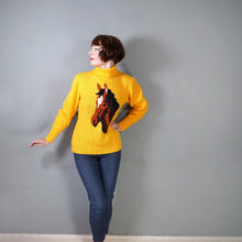 Load image into Gallery viewer, YELLOW HANDKNITTED EQUESTRIAN / WESTERN HORSE HEAD INTARSIA ROLL NECK JUMPER - M