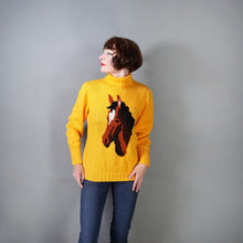 Load image into Gallery viewer, YELLOW HANDKNITTED EQUESTRIAN / WESTERN HORSE HEAD INTARSIA ROLL NECK JUMPER - M