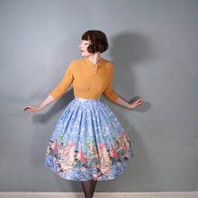 Load image into Gallery viewer, 50s LIGHT BLUE SCENIC SAIL BOAT HARBOUR PRINT NOVELTY FULL SKIRT - 25"