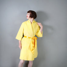 Load image into Gallery viewer, 60s FLOBERT BRIGHT YELLOW FUZZY HAIRED ROBE COAT WITH SATIN BELT - S-M