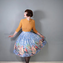 Load image into Gallery viewer, 50s LIGHT BLUE SCENIC SAIL BOAT HARBOUR PRINT NOVELTY FULL SKIRT - 25"
