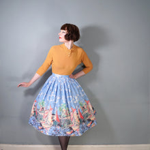 Load image into Gallery viewer, 50s LIGHT BLUE SCENIC SAIL BOAT HARBOUR PRINT NOVELTY FULL SKIRT - 25"