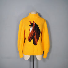 Load image into Gallery viewer, YELLOW HANDKNITTED EQUESTRIAN / WESTERN HORSE HEAD INTARSIA ROLL NECK JUMPER - M