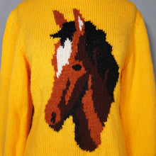Load image into Gallery viewer, YELLOW HANDKNITTED EQUESTRIAN / WESTERN HORSE HEAD INTARSIA ROLL NECK JUMPER - M