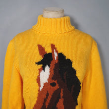 Load image into Gallery viewer, YELLOW HANDKNITTED EQUESTRIAN / WESTERN HORSE HEAD INTARSIA ROLL NECK JUMPER - M