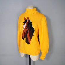 Load image into Gallery viewer, YELLOW HANDKNITTED EQUESTRIAN / WESTERN HORSE HEAD INTARSIA ROLL NECK JUMPER - M