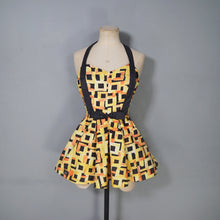 Load image into Gallery viewer, 50s YELLOW AND BLACK PRINT SKIRTED COTTON SWIM DRESS / SUMMER TOP - S