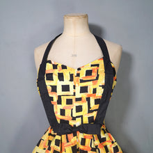 Load image into Gallery viewer, 50s YELLOW AND BLACK PRINT SKIRTED COTTON SWIM DRESS / SUMMER TOP - S