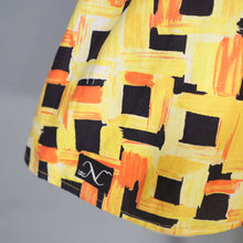 Load image into Gallery viewer, 50s YELLOW AND BLACK PRINT SKIRTED COTTON SWIM DRESS / SUMMER TOP - S