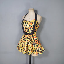 Load image into Gallery viewer, 50s YELLOW AND BLACK PRINT SKIRTED COTTON SWIM DRESS / SUMMER TOP - S