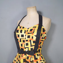 Load image into Gallery viewer, 50s YELLOW AND BLACK PRINT SKIRTED COTTON SWIM DRESS / SUMMER TOP - S