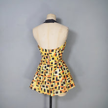 Load image into Gallery viewer, 50s YELLOW AND BLACK PRINT SKIRTED COTTON SWIM DRESS / SUMMER TOP - S
