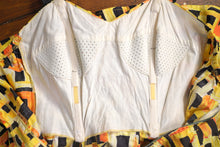 Load image into Gallery viewer, 50s YELLOW AND BLACK PRINT SKIRTED COTTON SWIM DRESS / SUMMER TOP - S