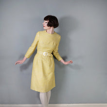 Load image into Gallery viewer, HANDMADE 60s LONG SLEEVED YELLOW MIDI SHIFT DRESS - S-M