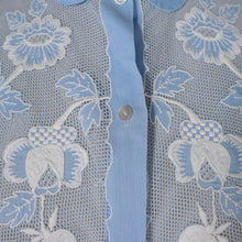 Load image into Gallery viewer, 50s PASTEL BLUE LACE AND MESH SLEEVELESS COTTON BLOUSE - S