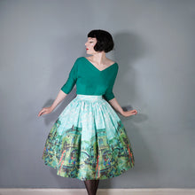 Load image into Gallery viewer, 50s BLUE GREEN SCENIC VENICE BORDER PRINT NOVELTY SKIRT - 27&quot;