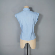 Load image into Gallery viewer, 50s PASTEL BLUE LACE AND MESH SLEEVELESS COTTON BLOUSE - S