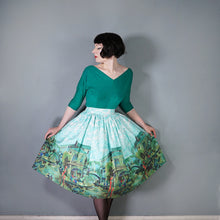 Load image into Gallery viewer, 50s BLUE GREEN SCENIC VENICE BORDER PRINT NOVELTY SKIRT - 27&quot;
