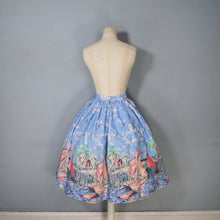 Load image into Gallery viewer, 50s LIGHT BLUE SCENIC SAIL BOAT HARBOUR PRINT NOVELTY FULL SKIRT - 25"