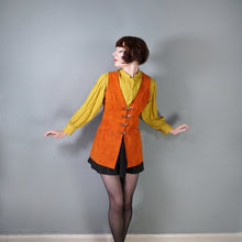Load image into Gallery viewer, 60s PUMPKIN ORANGE SUEDE WAISTCOAT / GILET DRESS WITH BUCKLES - S