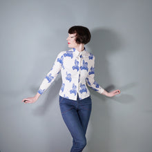 Load image into Gallery viewer, 70s BETTY BARCLAY SHIRT BLUE WHITE VAN AND MOD PRINT SHIRT - S