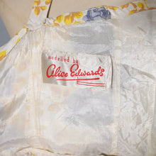 Load image into Gallery viewer, 50s ALICE EDWARDS YELLOW AND BLUE-GREY ROSE PRINT COTTON DRESS - M