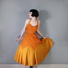 Load image into Gallery viewer, 70s JOHN MARKS RUST AND ORANGE FULL SKIRTED HALTER DRESS - XS-S