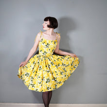 Load image into Gallery viewer, 60s STRAPPY TIE SHOULDER BRIGHEST YELLOW FLORAL SUN DRESS - XS-S