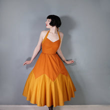 Load image into Gallery viewer, 70s JOHN MARKS RUST AND ORANGE FULL SKIRTED HALTER DRESS - XS-S