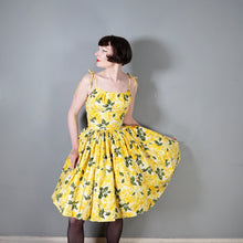 Load image into Gallery viewer, 60s STRAPPY TIE SHOULDER BRIGHEST YELLOW FLORAL SUN DRESS - XS-S