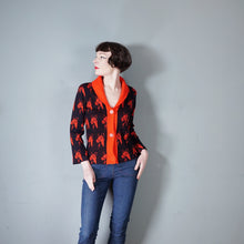 Load image into Gallery viewer, 70s EQUESTRIAN / WESTERN STYLE RED AND BLACK HORSE HEAD PATTERN CARDIGAN - S