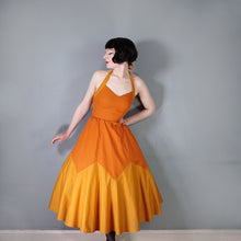 Load image into Gallery viewer, 70s JOHN MARKS RUST AND ORANGE FULL SKIRTED HALTER DRESS - XS-S