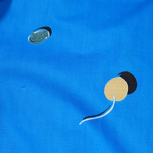 Load image into Gallery viewer, 50s BLUE WHIMSICAL NOVELTY PRINT DRESS WITH FULL SKIRT AND SHAWL NECK - S