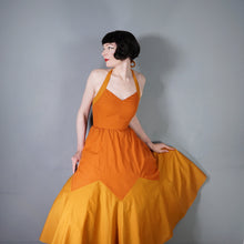 Load image into Gallery viewer, 70s JOHN MARKS RUST AND ORANGE FULL SKIRTED HALTER DRESS - XS-S