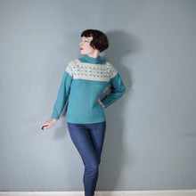 Load image into Gallery viewer, 80s PITLOCHRY SHETLAND LIGHT TEAL WOOL FAIRISLE JUMPER - M