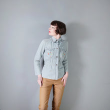 Load image into Gallery viewer, 70s LIGHT BLUE EMBROIDERED DENIM / JEANS JACKET - S-M