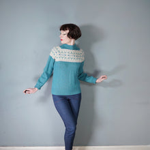 Load image into Gallery viewer, 80s PITLOCHRY SHETLAND LIGHT TEAL WOOL FAIRISLE JUMPER - M