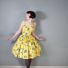 Load image into Gallery viewer, 60s STRAPPY TIE SHOULDER BRIGHEST YELLOW FLORAL SUN DRESS - XS-S