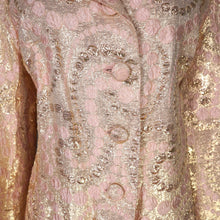 Load image into Gallery viewer, 60s "CALIFORNIA" GOLD AND PASTEL PINK METALLIC MAXI COAT - M
