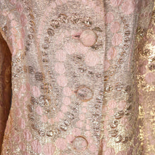 Load image into Gallery viewer, 60s "CALIFORNIA" GOLD AND PASTEL PINK METALLIC MAXI COAT - M