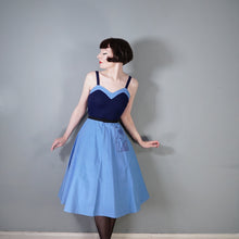 Load image into Gallery viewer, 70s STRAPPY BLUE ART DECO LADY NOVELTY POCKET DRESS - S