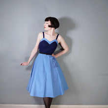 Load image into Gallery viewer, 70s STRAPPY BLUE ART DECO LADY NOVELTY POCKET DRESS - S