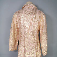 Load image into Gallery viewer, 60s "CALIFORNIA" GOLD AND PASTEL PINK METALLIC MAXI COAT - M