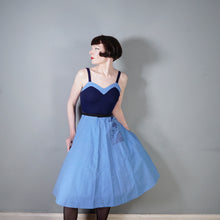 Load image into Gallery viewer, 70s STRAPPY BLUE ART DECO LADY NOVELTY POCKET DRESS - S