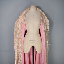 Load image into Gallery viewer, 60s "CALIFORNIA" GOLD AND PASTEL PINK METALLIC MAXI COAT - M