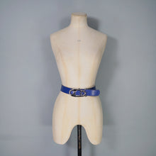 Load image into Gallery viewer, VINTAGE BLUE FAUX LEATHER BELT WITH BIG SILVER SAFETY PIN BUCKLE- 29-30"